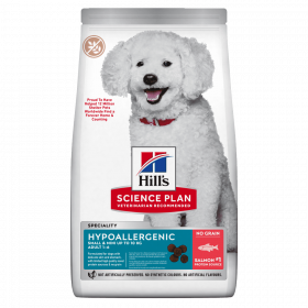 Hill's Science Plan Canine Hypoallergenic Small & Mini Adult – хипоалергенна суха храна за кучета от дребни и мини породи от 1 до 6 години със сьомга опаковка 6кг + подарък  двулицева чанта